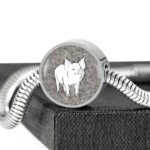 Cute Middle White Pig Print Circle Charm Steel Bracelet