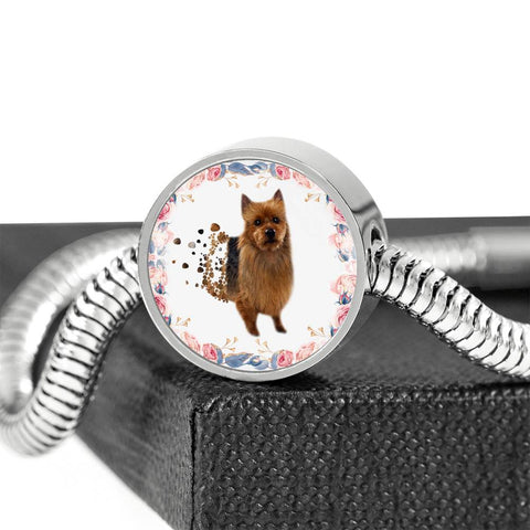 Amazing Australian Terrier Print Circle Charm Steel Bracelet