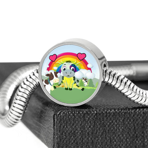 Cute Cow Print Circle Charm Steel Bracelet