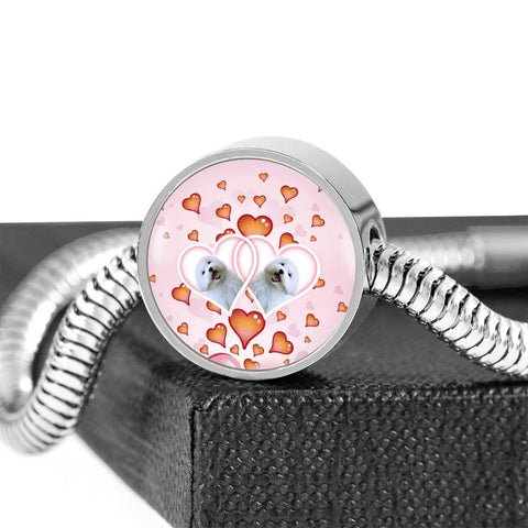 Maltese Dog Print Circle Charm Steel Bracelet