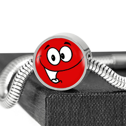 Smiley Face Print Circle Charm Steel Bracelet