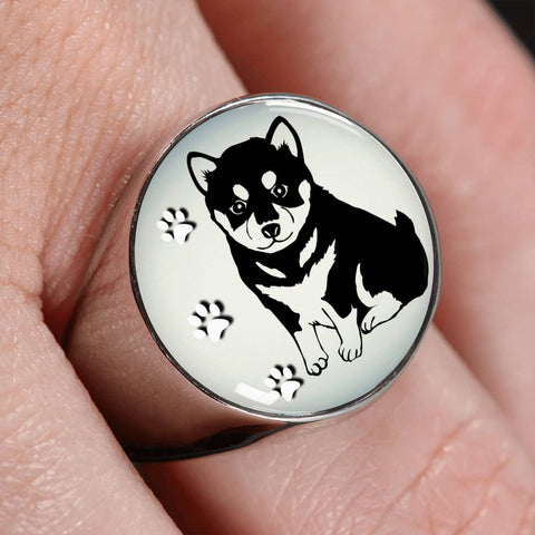 Shiba Inu Dog Print Signet Ring