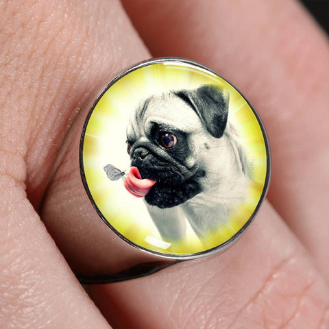Cute Pug Dog Print Signet Ring