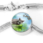 Russian Blue Cat Print Circle Charm Steel Bracelet