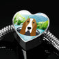 Basset Hound Dog Vector Print Heart Charm Steel Bracelet