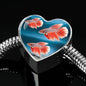 Siamese Fighting Fish Print Heart Charm Steel Bracelet
