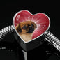 Tibetan Spaniel Dog Print Heart Charm Steel Bracelet