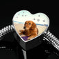 Cute Golden Retriever Print Heart Charm Steel Bracelet