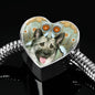 Norwegian Elkhound Dog Print Heart Charm Steel Bracelet