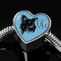 Papillon Dog On Denim Print Heart Charm Steel Bracelet