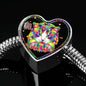 Colorful Cat Print Heart Charm Steel Bracelet