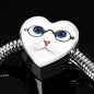 Cute Cat With Glasses Print Heart Charm Steel Bracelet