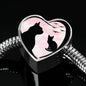 Cat Vector Art Print Heart Charm Steel Bracelet