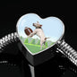 Playing Dog Print Heart Charm Steel Bracelet