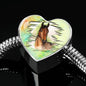 Thoroughbred Horse Art Print Heart Charm Steel Bracelet