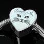 Cute Cat Face Print Heart Charm Steel Bracelet