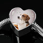 English Foxhound Print Heart Charm Steel Bracelet