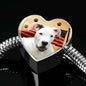 Dogo Argentino Print Heart Charm Steel Bracelet