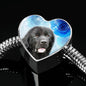 Newfoundland Dog Print Heart Charm Steel Bracelet