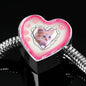 Cute Kitten Print Heart Charm Steel Bracelet