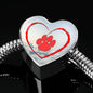Red Paw Print Heart Charm Steel Bracelet