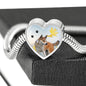 Norwegian Lundehund Print Heart Charm Steel Bracelet
