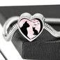 Cat Vector Art Print Heart Charm Steel Bracelet