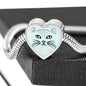 Cute Cat Face Print Heart Charm Steel Bracelet