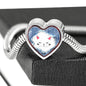 Cute Cat In Denim Print Heart Charm Steel Bracelet
