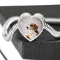 English Foxhound Print Heart Charm Steel Bracelet