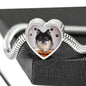 Finnish Lapphund Dog Print Heart Charm Steel Bracelet
