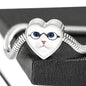 Cute Cat With Glasses Print Heart Charm Steel Bracelet