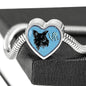 Papillon Dog On Denim Print Heart Charm Steel Bracelet