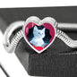 Cute White Kitten Cat Print Heart Charm Steel Bracelet