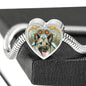 Norwegian Elkhound Dog Print Heart Charm Steel Bracelet