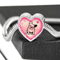 Cute French Bulldog Print Heart Charm Steel Bracelet