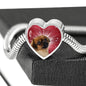 Tibetan Spaniel Dog Print Heart Charm Steel Bracelet