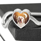 Clumber Spaniel Print Heart Charm Steel Bracelet