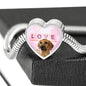 Rhodesian Ridgeback Dog Print Heart Charm Steel Bracelet