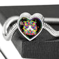 Colorful Cat Print Heart Charm Steel Bracelet