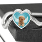 Cavapoo Dog Print Heart Charm Steel Bracelet