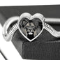 Lion Grey Art Print Heart Charm Steel Bracelet