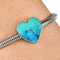 Dolphin Fish Print Heart Charm Steel Bracelet