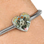 Norwegian Elkhound Dog Print Heart Charm Steel Bracelet