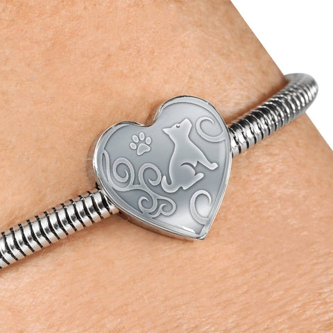 Cute Dog Print Heart Charm Steel Bracelet