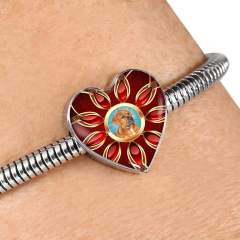 Tosa Inu Dog Print Heart Charm Steel Bracelet