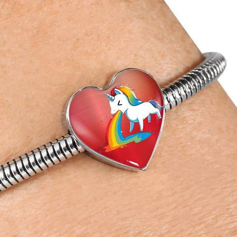 Unicorn Rainbow Print Heart Charm Steel Bracelet