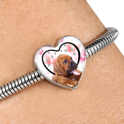 Bloodhound Print Heart Charm Steel Bracelet
