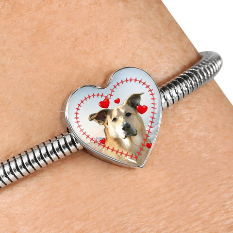 Chinook Dog Print Heart Charm Steel Bracelet