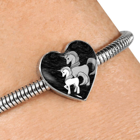 Cute Unicorn Print Heart Charm Steel Bracelet